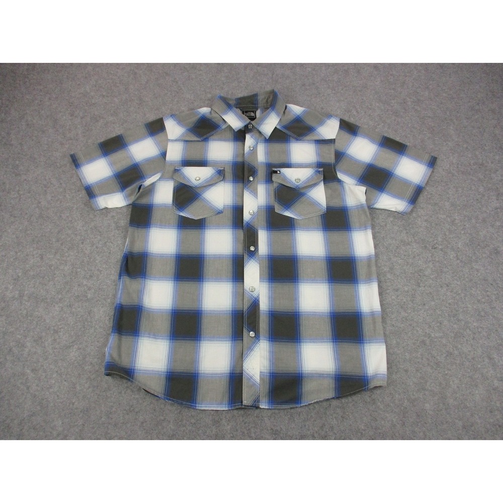 North Face Shirt Mens Small Blue White Plaid Pearl Snap Western Short Sleeve